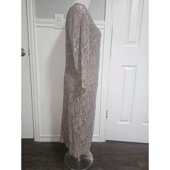 Vtg Marina Taupe Mesh Lace Sequin Beaded Sheath Dress Size 12 Cocktail Party - Picture 3 of 13